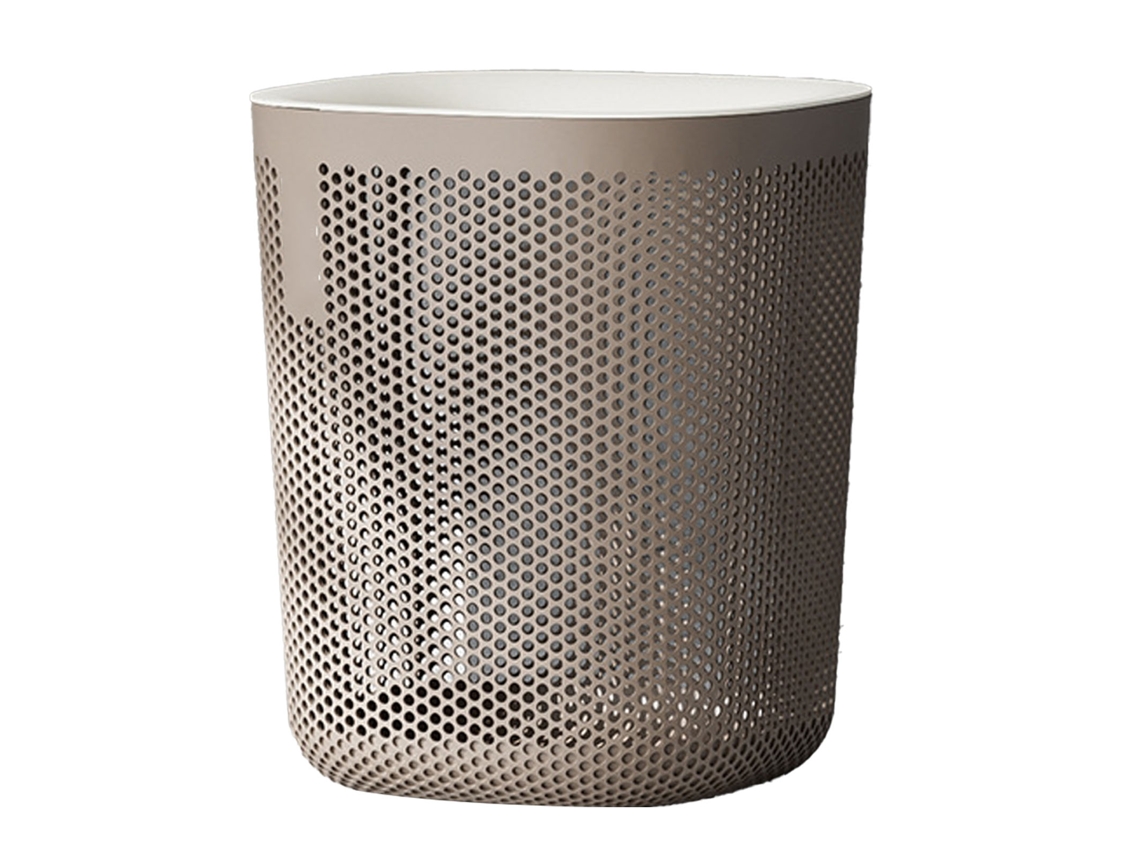 Papelera de plástico Jinwei Simple Nordic con marco de presión para cocina, dormitorio, oficina, baño, sala de estar - Caqui claro y blanco
