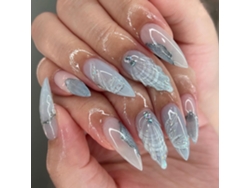Manicura 3D en forma de lágrima en tonos fríos, prensado almendrado, cobertura total, diseño de uñas fácil de usar.