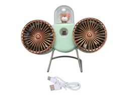 Ventilador Doble Cabeza Usb-c Spray Portátil 3 Velocidades Luz Nocturna Verde