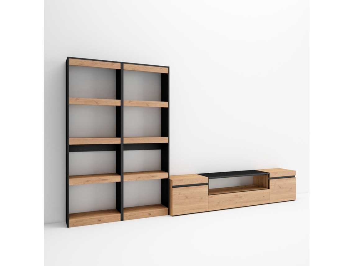 Muebles de Salón para TV 320x186x35cm Para TV hasta 80 Mueble Televisión Roble y negro
