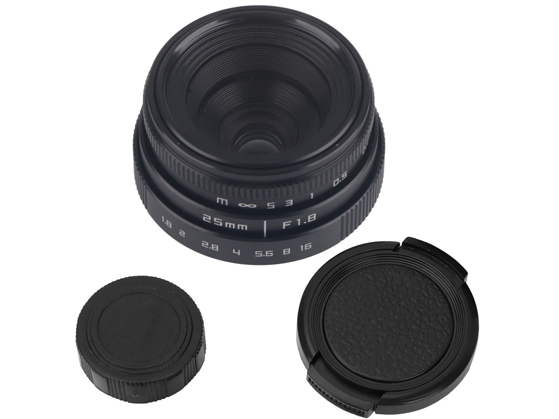 Lente De Gran Angular Cctv C Mount 25mm F1.8 Mini Para Cámara Mirrorless Nikon (negro)