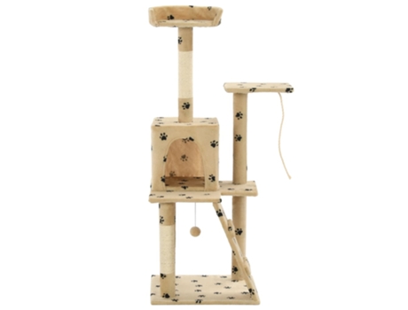 vidaXL Rascador para gatos con poste de sisal 120 cm huellas beige