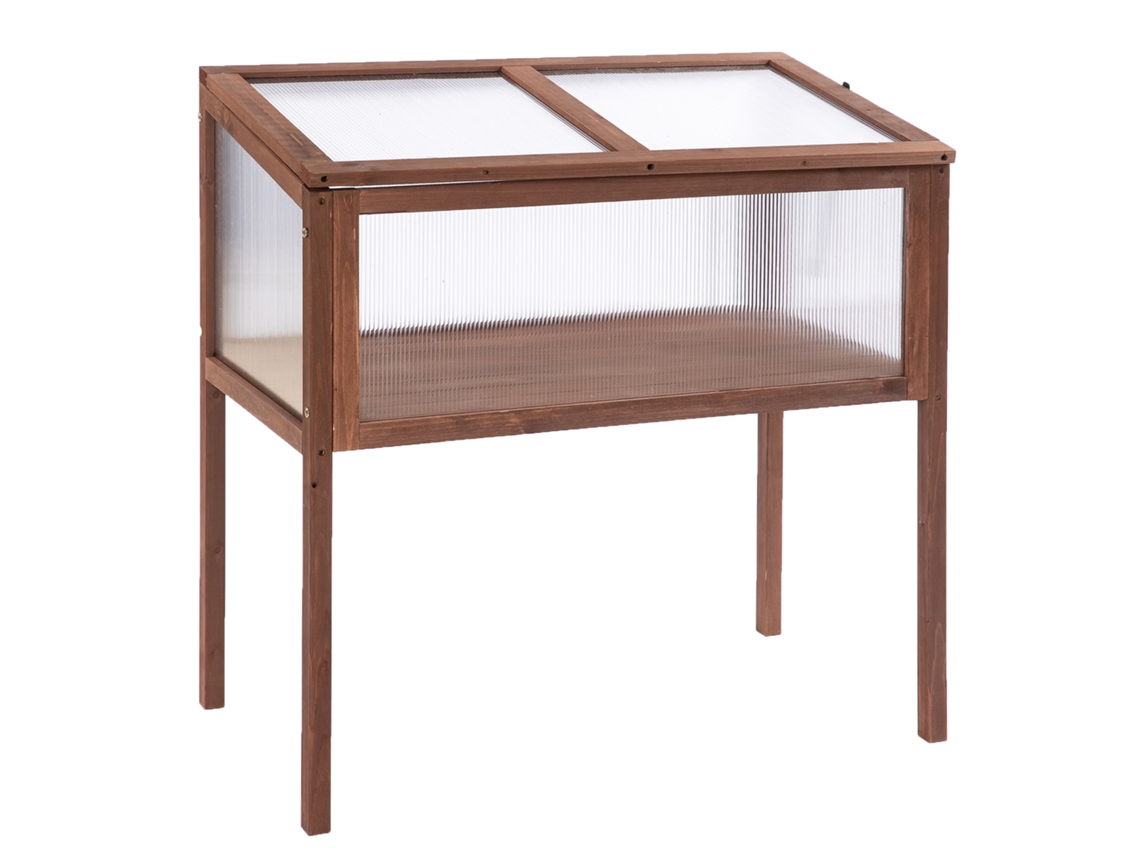 Macetero De Madera De Abeto Para Invernadero Con Cubierta De Policarbonato, 90x50x93cm