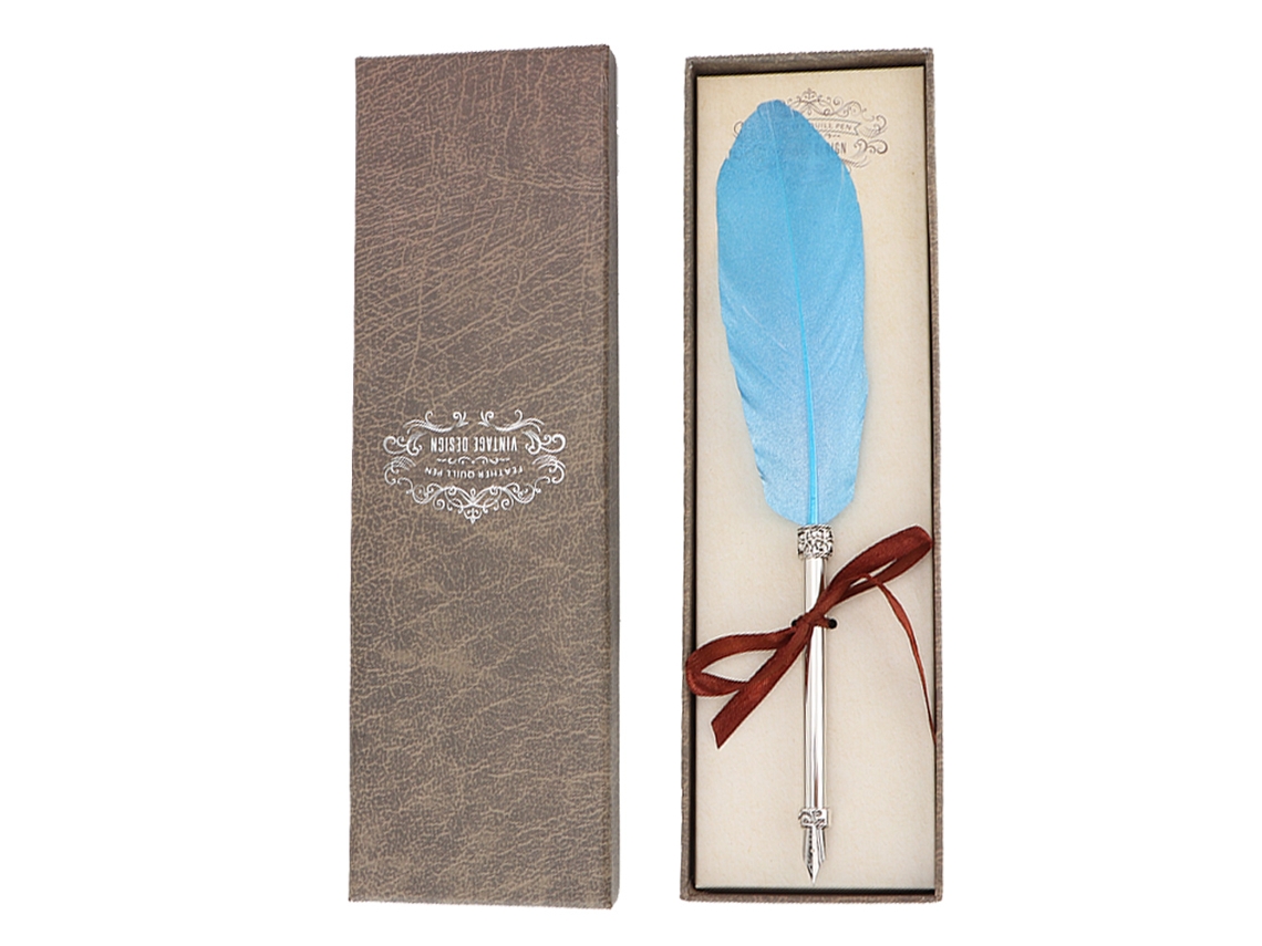 Pluma De Pluma Vintage Para Caligrafía Con Tinte En Caja Regalo (azul)