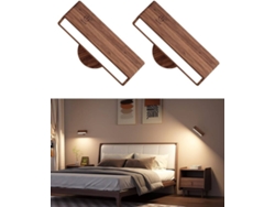 Juego de 2 apliques de pared a pilas, recargables, de madera, para dormitorio (madera)