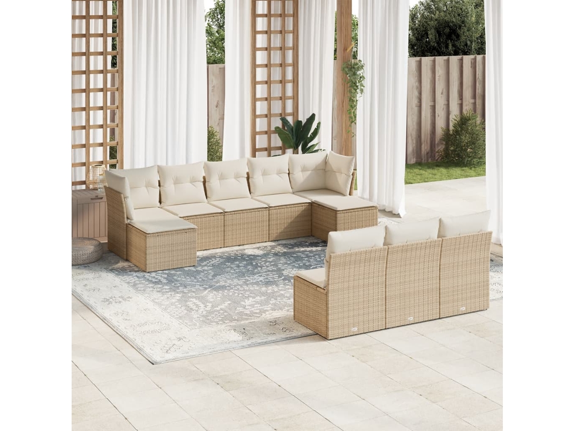 Conjunto de sofá de jardín de 10 piezas con cojines, mimbre sintético beige, DKD Home Decor