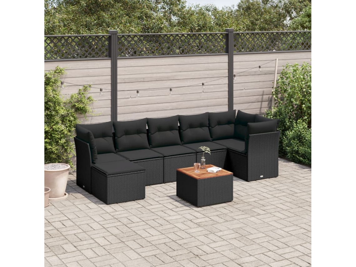 Conjunto de sofá de jardín de 8 piezas con cojines en mimbre sintético negro de DKD Home Decor
