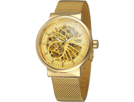 VEANXIN Reloj de pulsera impermeable de acero inoxidable con esqueleto automático-Oro