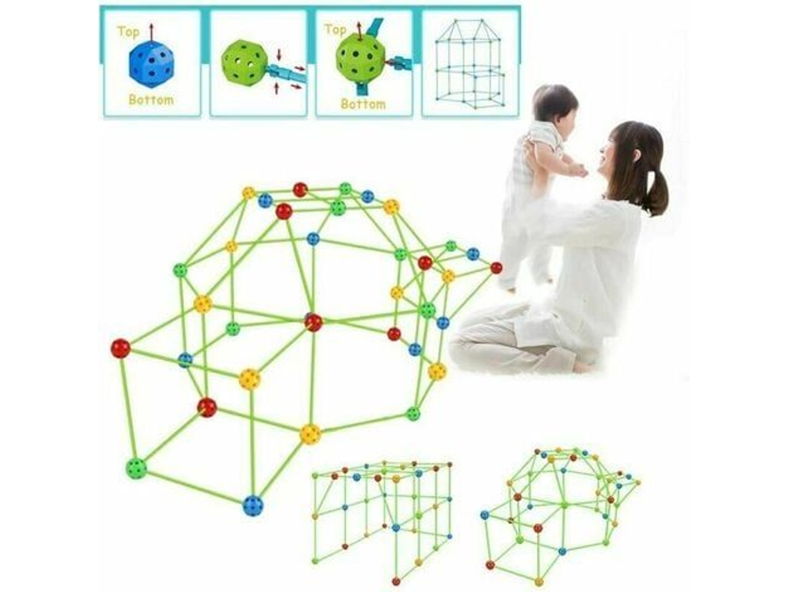 Tienda de campaña para niños, kit de montaje para cabaña, para interior y exterior (36 pelotas, varillas, 51 piezas con tienda)