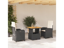 Juego de comedor de jardín de 3 piezas con cojines de mimbre negros de DKD Home Decor