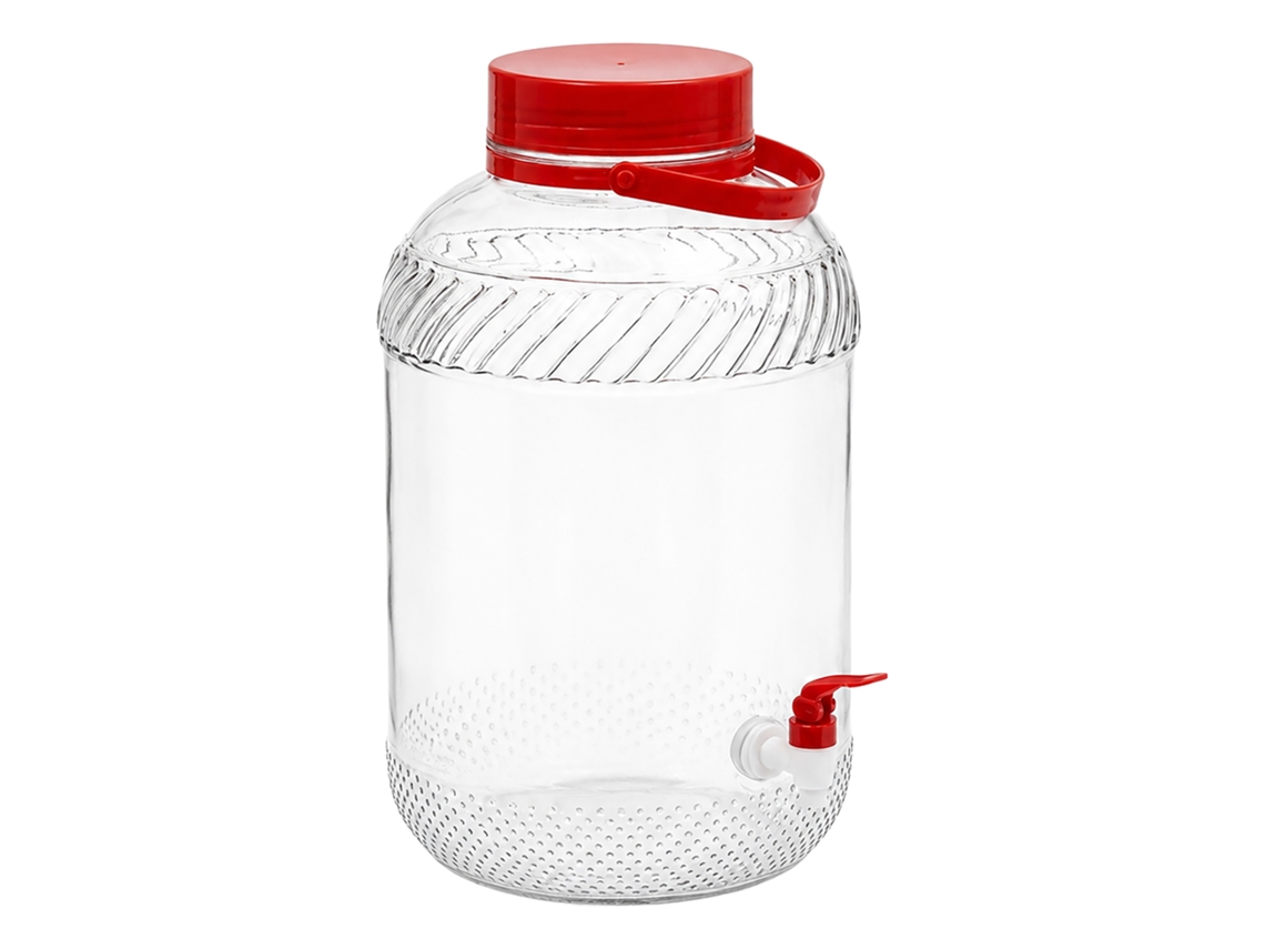 Relaxdays Dispensador De Bebidas, 10 L, Cristal, Para Bebidas Frías, Con Grifo, Tapa, Asa, Transparente/rojo