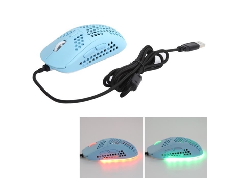 HURRISE Ratón óptico con cable Ratón hueco Dpi ajustable Efecto de iluminación Rgb Periférico de computadora Azul