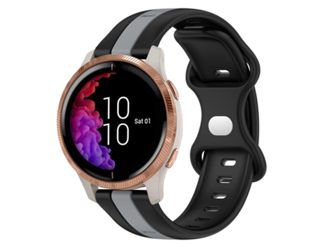 Correa de reloj inteligente para Garmin Venu de 20 mm con hebilla de mariposa de silicona bicolor (negro + gris)