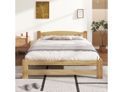 Cama Plegable De Madera Maciza De 140x200 Cm Con Cabecero De Lamas Naturales.