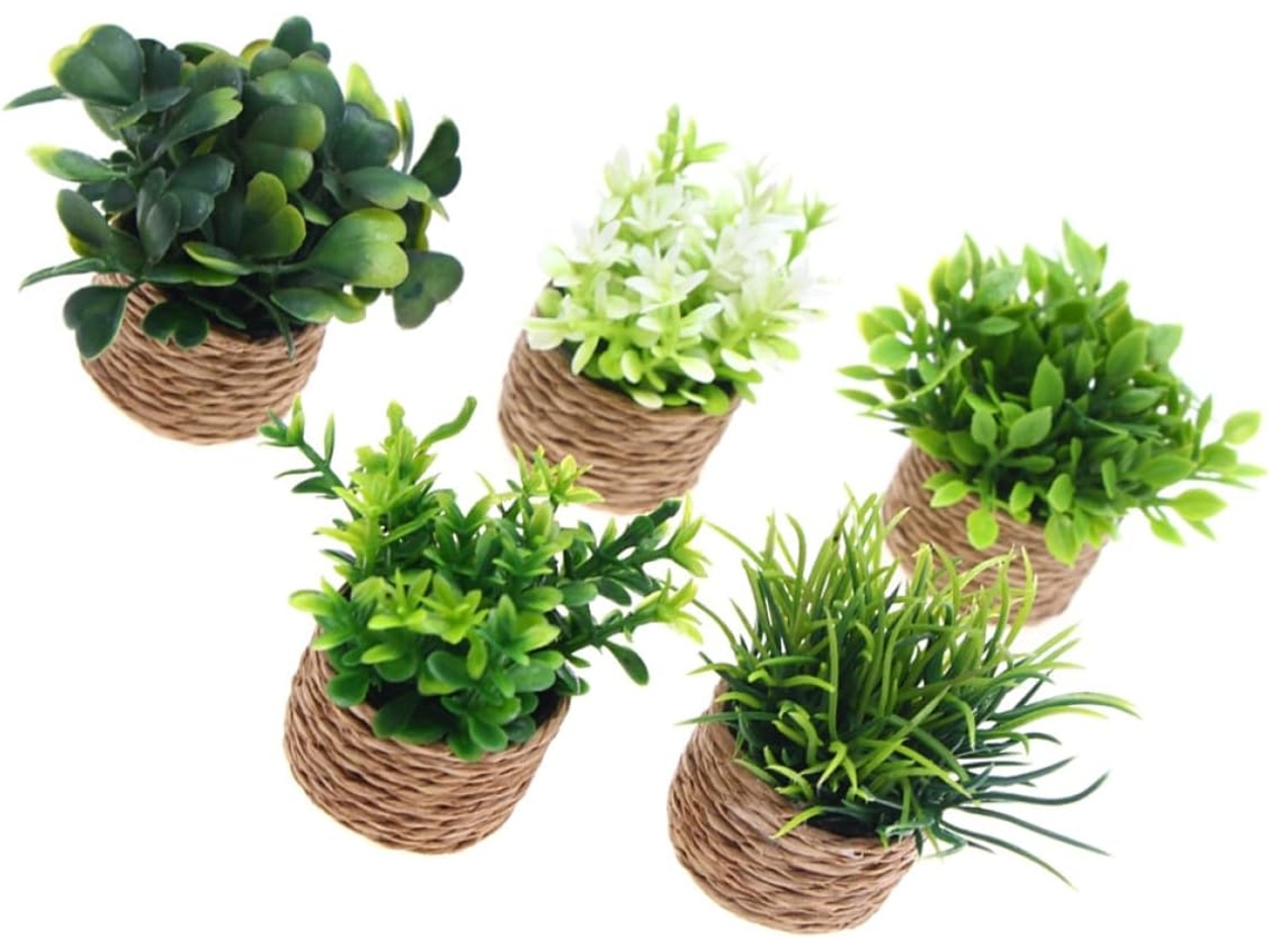 5 Plantas Artificiales De Plástico Verde En Miniatura