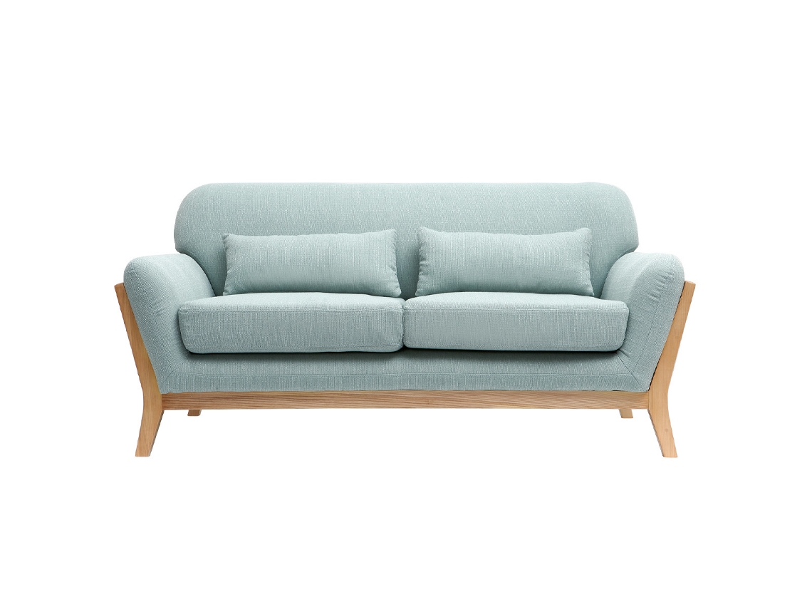 Sofá Nórdico 2 Plazas Azul Claro Patas Madera Yoko MILIBOO