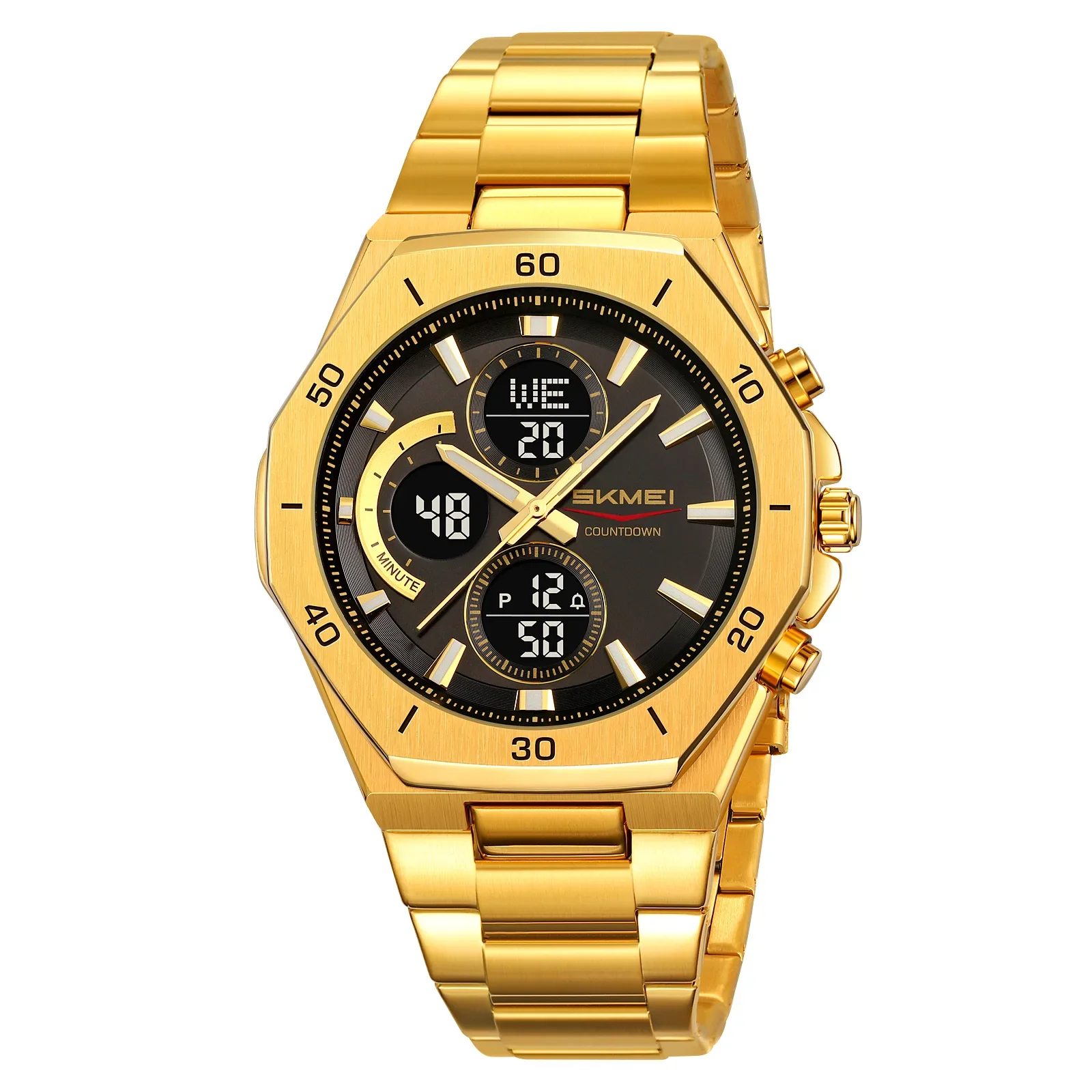 Reloj De Hombre (dorado Y Negro), Movimiento Digital, Multifuncional, Retroiluminación El, Resistencia Al Agua De 30 M.
