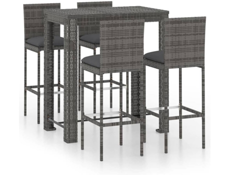 Conjunto 5 Conjunto de bar para jardín VIDAXL ratán sintético gris cojines