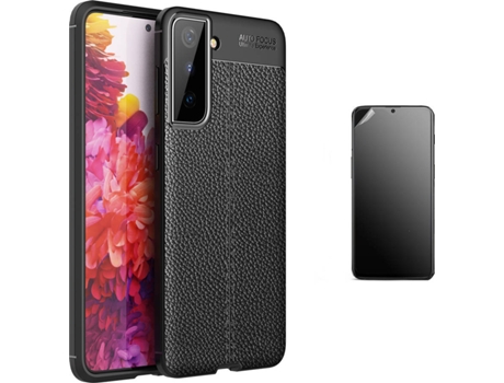 Kit Carcasa Y Protector Samsung S21 Plus Ultimatte Rugged Leather Negro