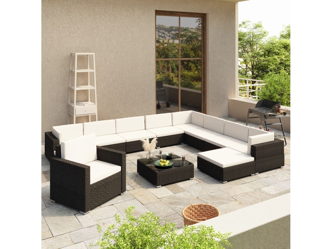 Conjunto de jardín de 12 piezas con cojines en mimbre sintético negro de DKD Home Decor