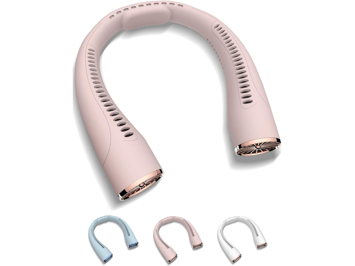 Ventilador De Cuello (rosa) - Recargable Por Usb - Batería De 9600 Mah - Ventilador Ajustable De 5 Velocidades - Rotación Flexible De 180°