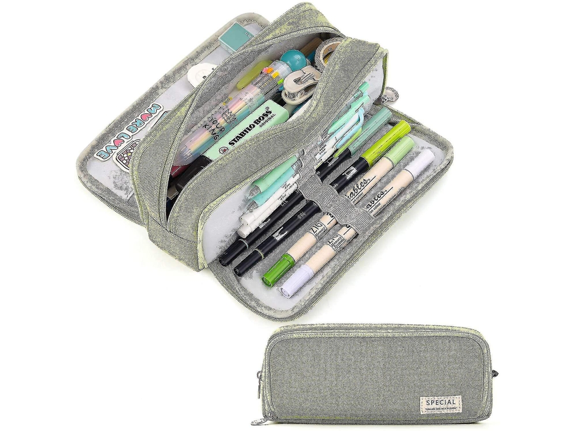 Estuche de gran capacidad con 3 compartimentos para la escuela, adolescentes, niñas, niños, hombres y mujeres, Jxlgv Chennnls (verde)