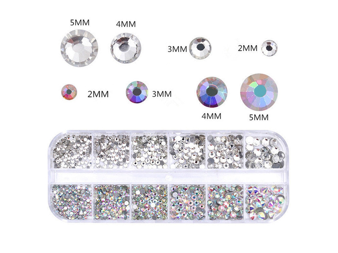 2000 Cristales De Imitación De Diamantes Redondos Y Planos En 4 Tamaños Para Manualidades Y Esmaltes De Uñas.