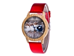 Reloj De Pulsera Zhoulianfa Para Mujer, Diseño Imitación Madera, Cuarzo Analógico, Rojo.