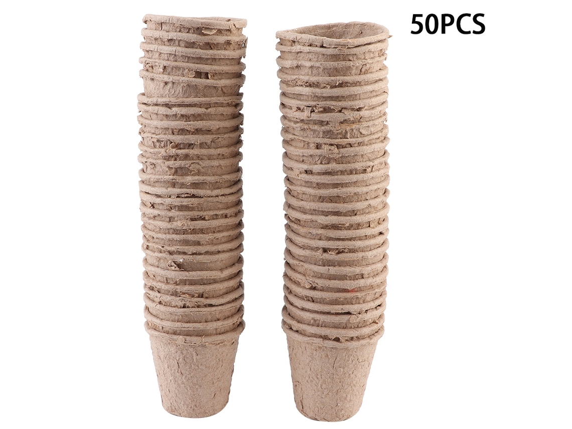 50 Vasos Biodegradables De Papel Y Turba De 6x6 Cm Para Vivero, Jardinería Y Siembra De Semillas.