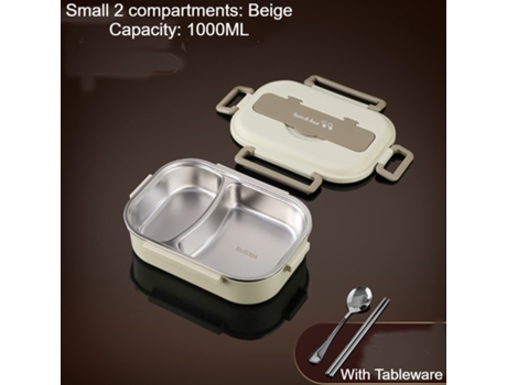 Fiambrera Bento Antigoteo para Adultos-Beige dos rejillas 1000ml (vajilla)-1000ml LUUCOZK