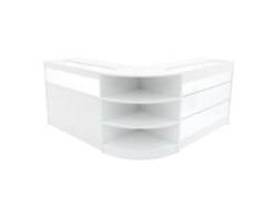 Mostrador comercial MonsterShop Demeter, blanco, K1200B1200LM60, MDF y vidrio templado