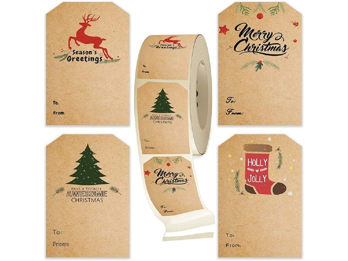 300 Pegatinas Navideñas De Papel Kraft, Diseños Clásicos, Fáciles De Usar, Para Regalos Y Decoración