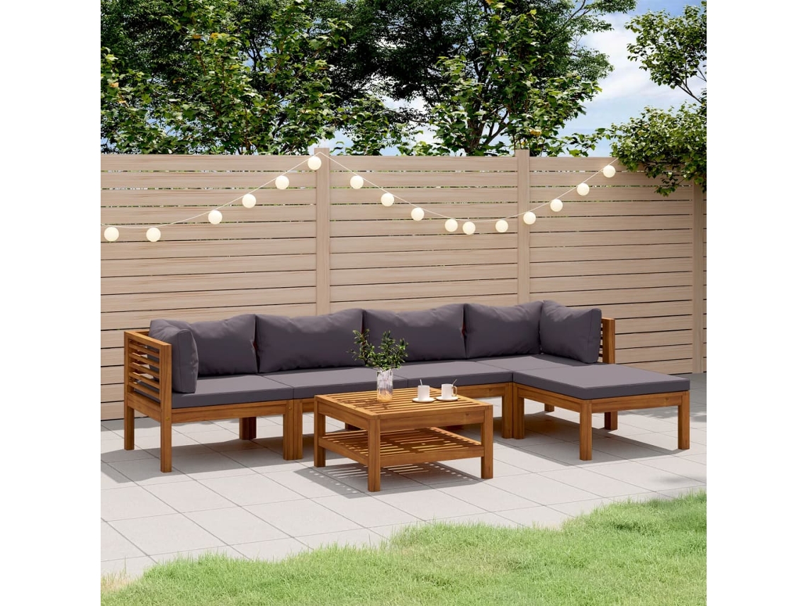 Conjunto de jardín DKD Home Decor de 6 piezas con cojines de acacia maciza