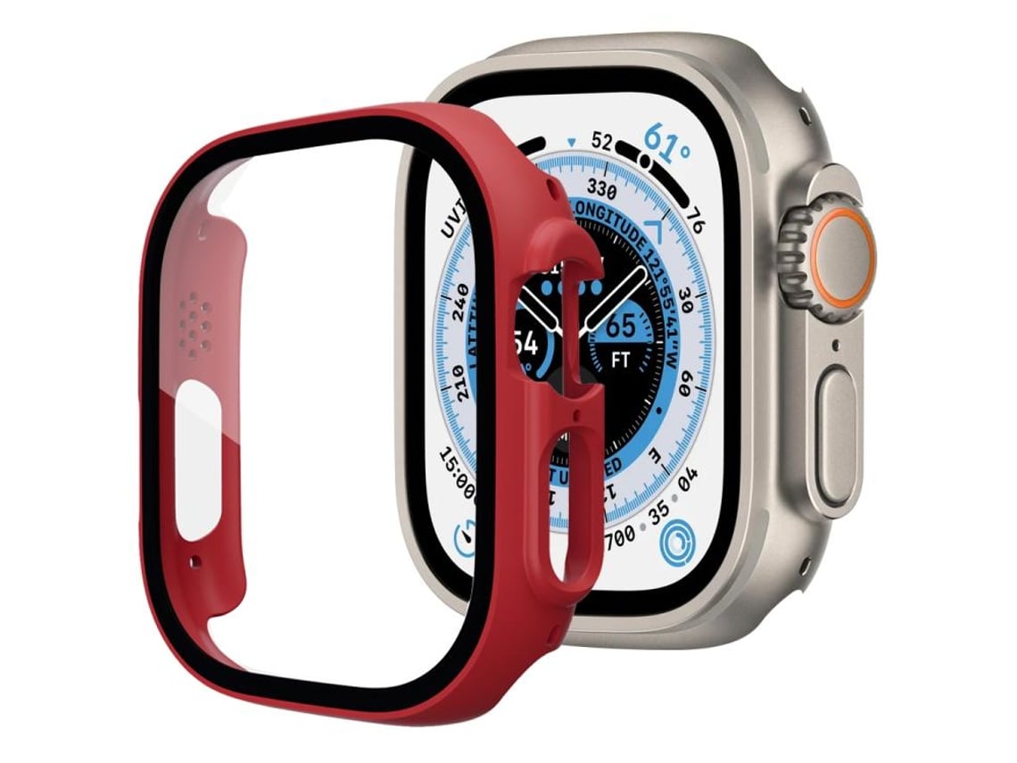 Para Apple Watch Series 9 41 Mm Película De Vidro Temperado Capa De Relógio De Pc Integrada Vermelho