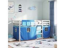 Litera con cortinas madera maciza de pino azul 75x190 cm