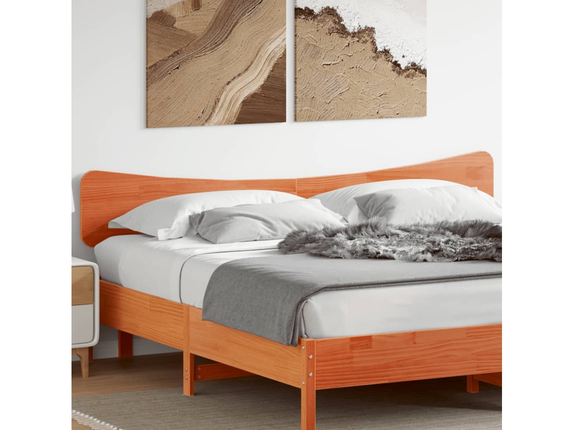 Cabecero De Cama Madera Maciza De Pino Marrón Cera 200 Cm