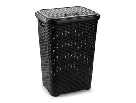 Cesta de ropa pongotodo con tapa 60 litros cesto Mimbre Rattan Negra PLASTICFORTE