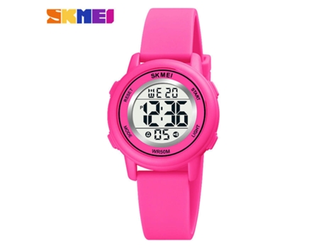 Reloj para niños Reloj de pulsera eléctrico LED de silicona para deportes al aire libre con alarma-Rosa roja LUUCOZK