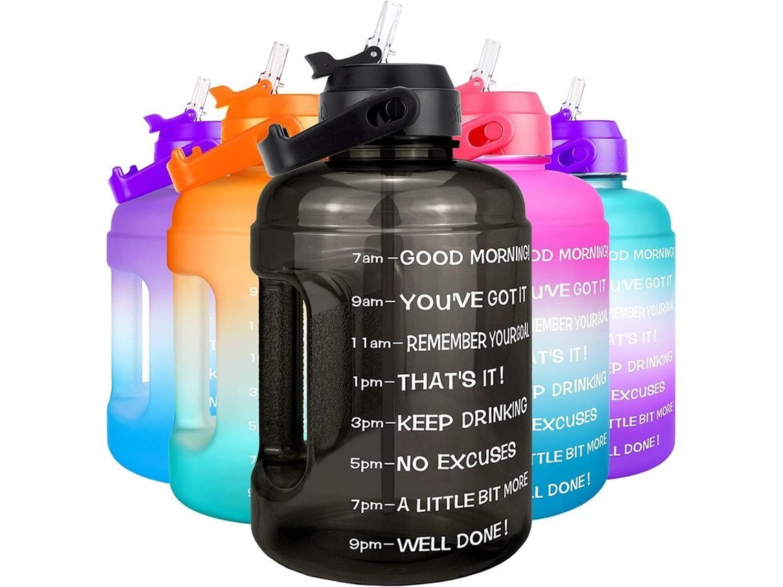 Botella de agua motivacional Rebe con cita inspiradora y marcador de ritmo, 2,2 litros, a prueba de fugas, libre de BPA, blanca.