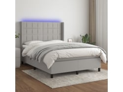 Cama Box Spring Colchón Y Luces Led Tela Gris Claro 140x200 Cm