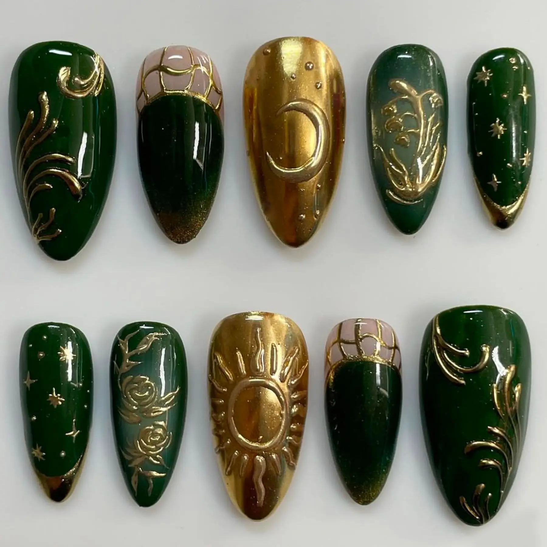 (xm566-m) Set De Manicura Manual De 10 Piezas Tipo Prensa Con Uñas Postizas.