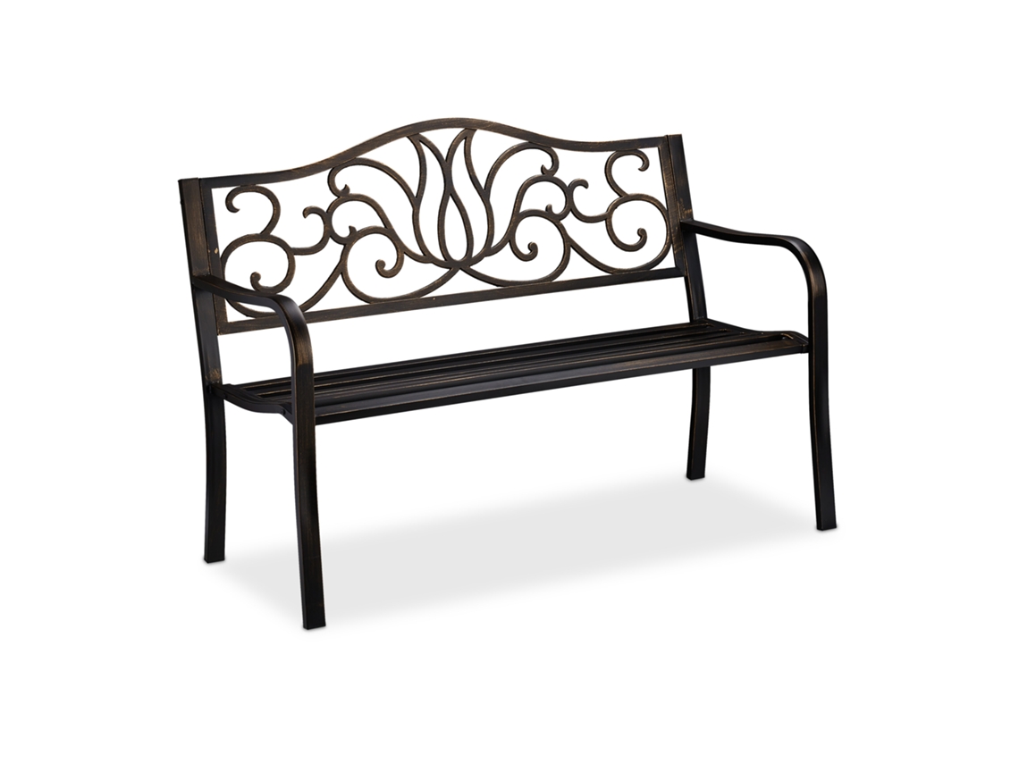 Relaxdays Banco Jardín Antiguo, 2 Personas, Asiento Metal, Balcón Y Terraza, 90 X 127,5 X 63 Cm, Acero, Negro Y Bronce