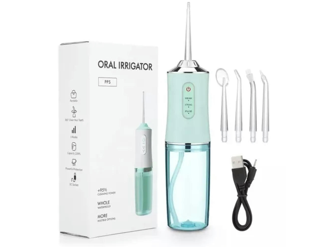 DIGITALLAB Irrigador Bucal Inalámbrico para Limpieza Dental 4 Jet Tip Verde Claro