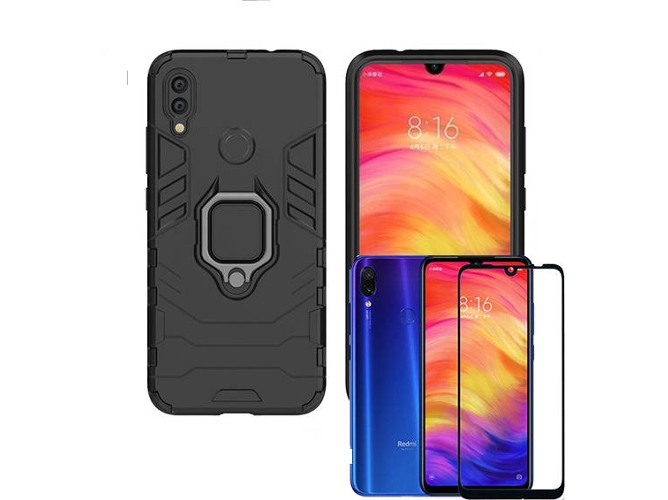 Kit Carcasa y Protector Cristal 5D Xiaomi Redmi Note 7 Military Defender Negro