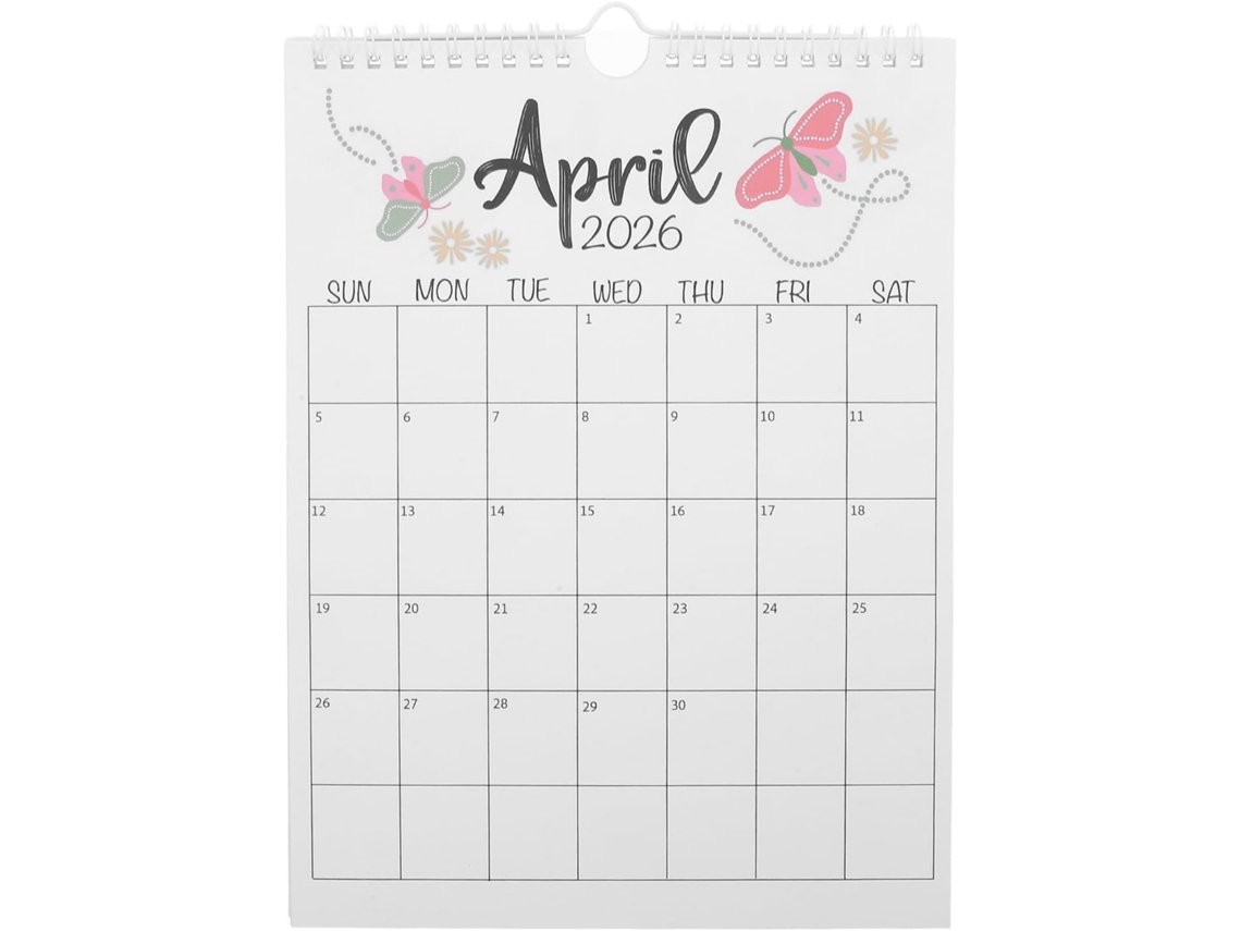 Calendario De Pared Mensual 2026, Papel Con Encuadernación En Espiral, 12 Meses De Enero A Diciembre