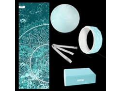 Kit 5 accesorios para yoga y pilates FITFIU FITNESS KITWELL-500 AZUL, esterilla, bloque, rueda, fitball, correa