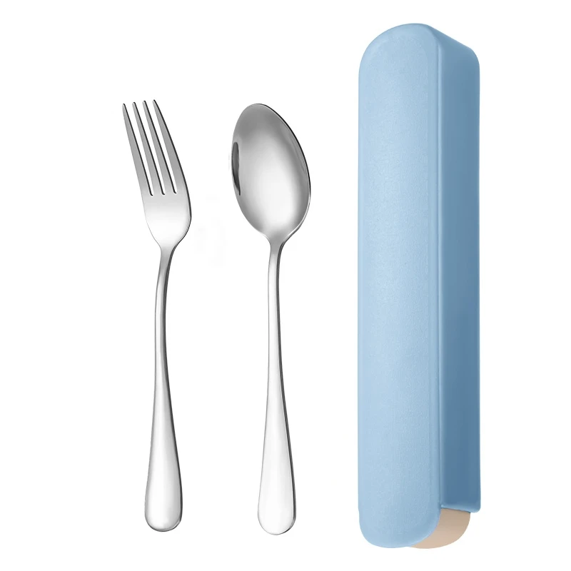 Juego de cubiertos portátil de acero inoxidable 410 con tenedor, cuchillo, cuchara y navaja de bolsillo (azul B) MDUG