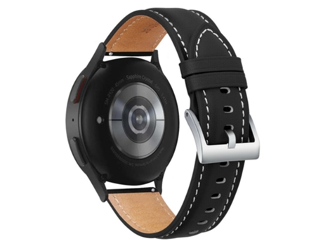 Correa de piel auténtica costura ajustable para Samsung Galaxy Watch 5 40mm/44mm/5 Pro 45mm - negro/hebilla de plata