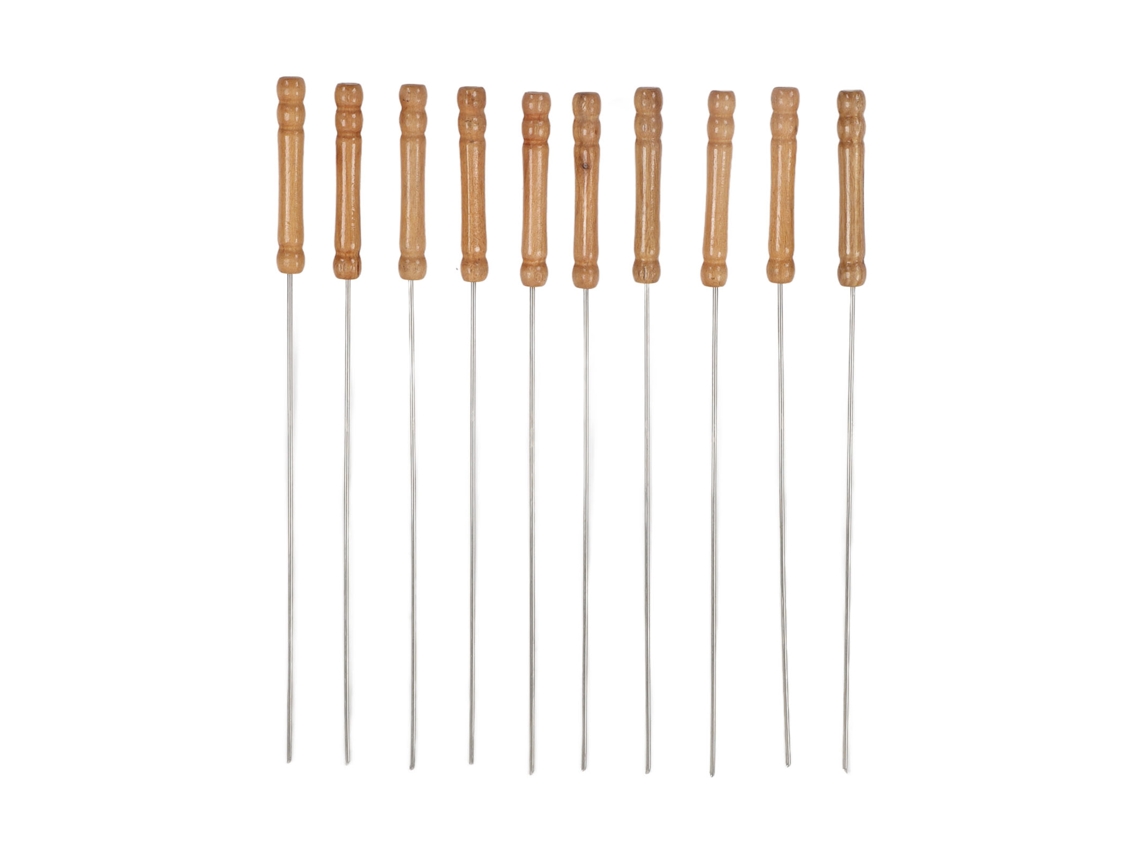 10 Brochetas Para Barbacoa Con Mango De Madera, Acero Inoxidable, 30 Cm, Para Barbacoa Al Aire Libre.