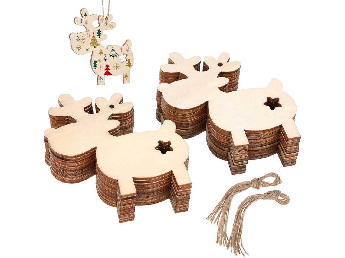 20 Piezas Adornos Navideños Colgantes Madera Decoraciones Ciervos Talladas Reutilizables Acabado Fiestas